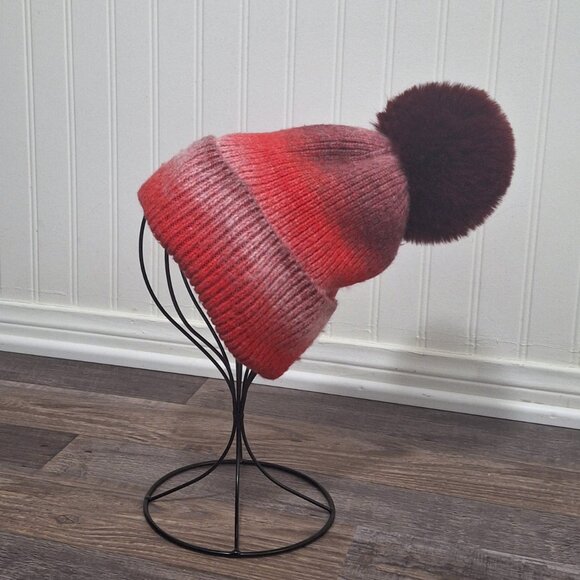 Norla Canada Pom Pom Beanie Striped Knit Sz O/S Alpaca Wool Boho Cabincore Artsy - Picture 2 of 14